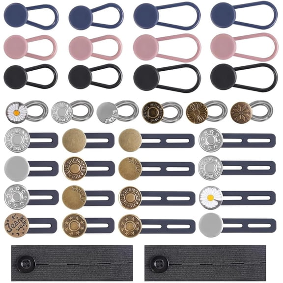 36 count Button Extenders for Jeans, Adjustable Pants Extenders for Men & Women, No-Sew Jean Button Extender with Fabric Strap and Zinc Alloy Button, Waistband Extension 1-1.8