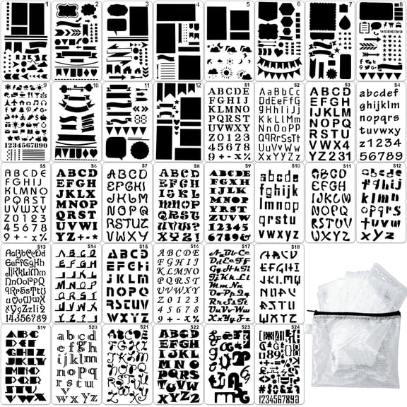 36 count Journal Stencils Set for Dotted Journals, 4x7 Inch Planner Letter Stencils for Journaling and Notebook, Diary, Crafts, Scrapbook, Journal, Painting