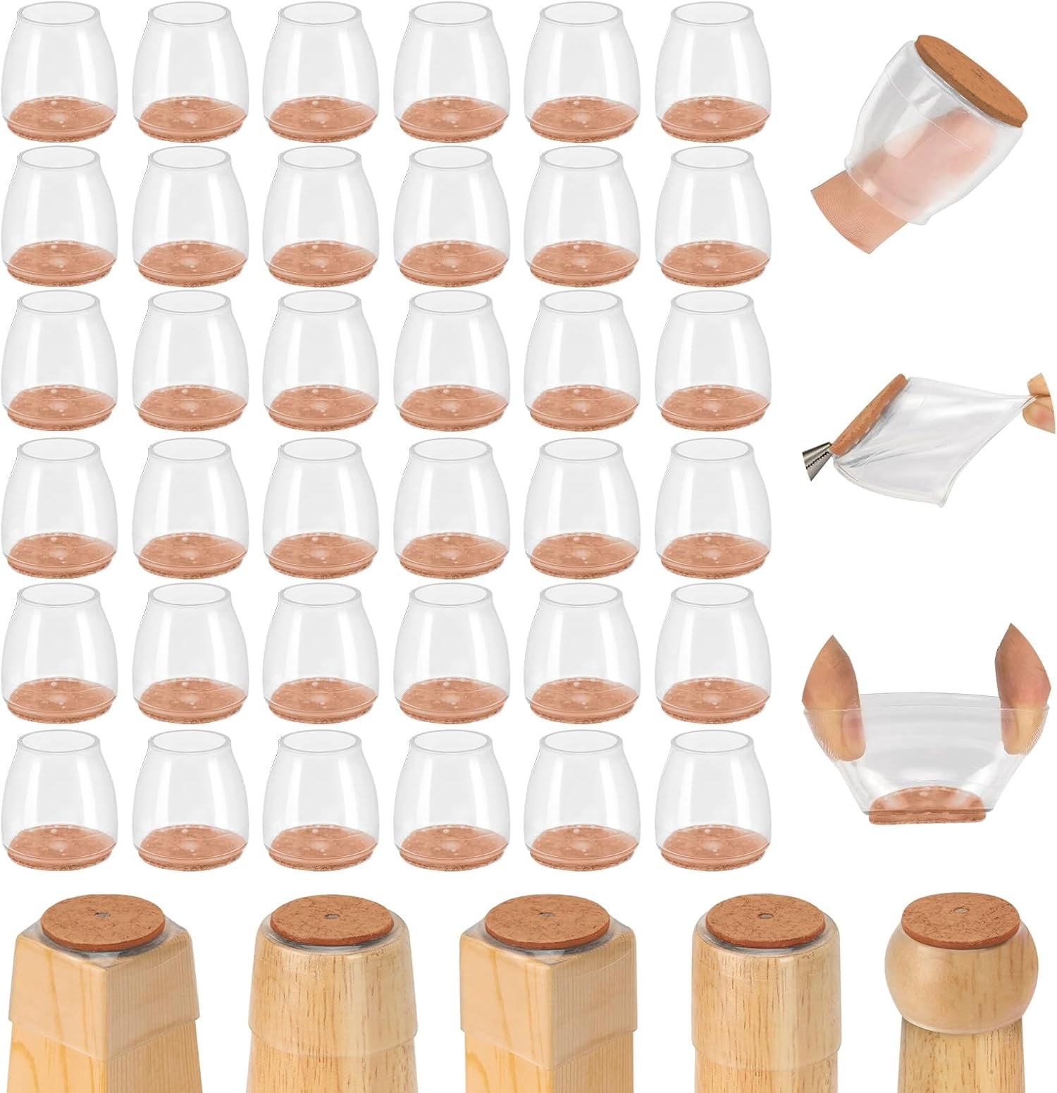 Chair Surfer Square Chair Leg Caps - 16-Piece Set With Teflon Glide Pads For Hardwood & Tile Floor Protection, Scratch & Noise Free, Easy Slide