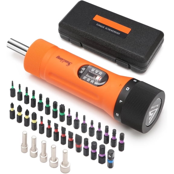 36 count Torque Wrench Driver Set 10-70 Inch Pounds lbs with 29 S2 Bits,5 Drive Sockets ,1/4" Socket Adapter for Maintenance,Tools, Repairing and Mounting.