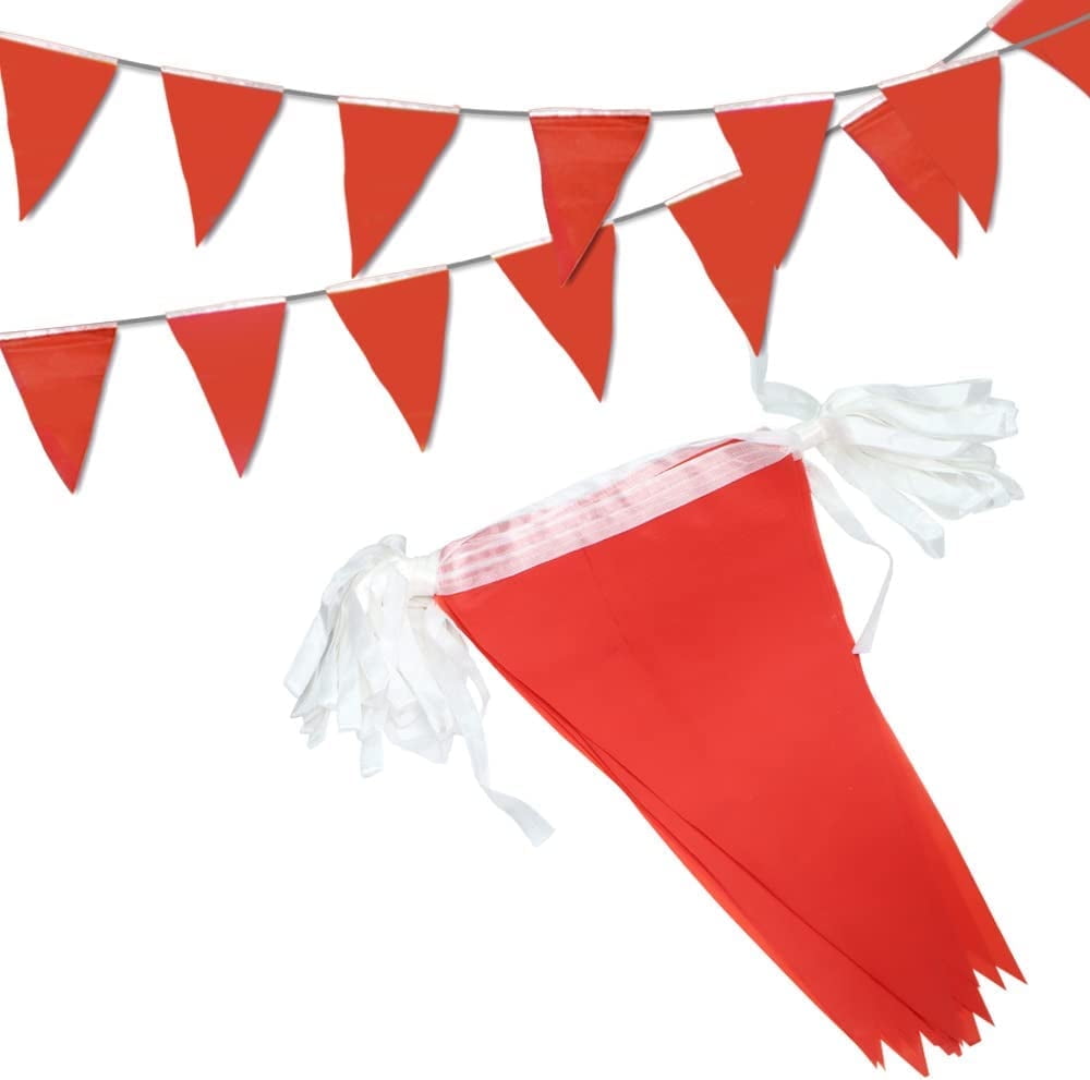 Solid Red Pennant Banner with Ribbon for Birthday Parties