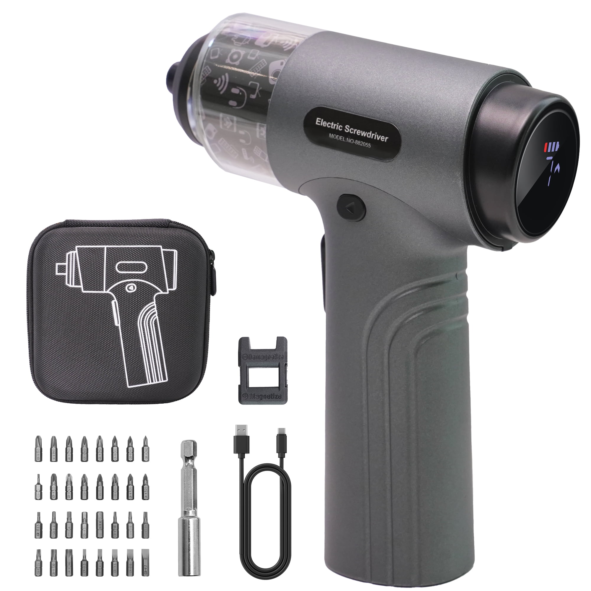Cordless Electric Screwdriver Set with 32 Bits, Digital Screen, LED Light, 7 Torque Settings, 1/4'' Hex, Mini Electric Tool Kit for Home Repair