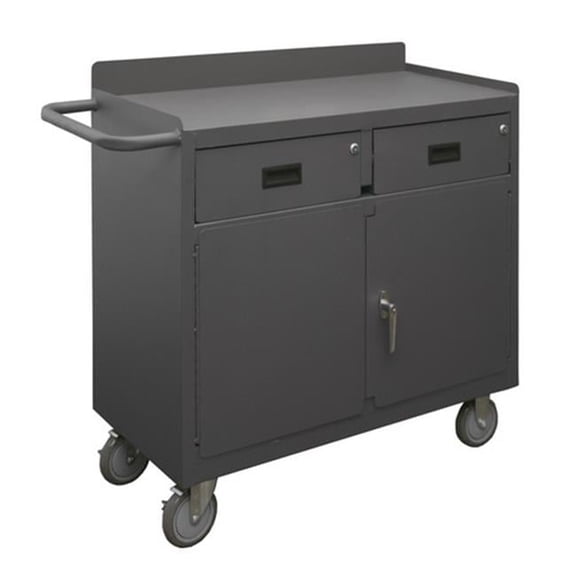 36 in. 16 Gauge Lockable Mobile Bench Storage Cart with 3 Shelves & Tubular Push Handled, Gray