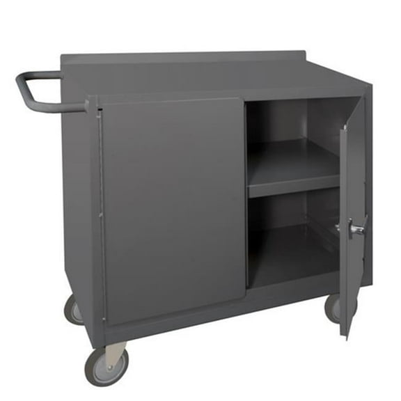 36 in. 16 Gauge Mobile Bench Lockable Cabinet with 3 Shelves & Tubular Push Handled, Gray