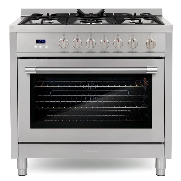 Cosmo 36 in. Nebula Collection 3.8 cu. ft. Gas Range, 5 Burners, Rapid Convection Oven, Smooth Grip Handle in Stainless Steel