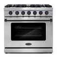 thumbnail image 1 of Cosmo 36 in. 6.0 cu. ft. Gas Range, 6 Burners, Convection Oven, Knob LEDs, Stainless Steel, Matte Black Handle Knob Kit, 1 of 7