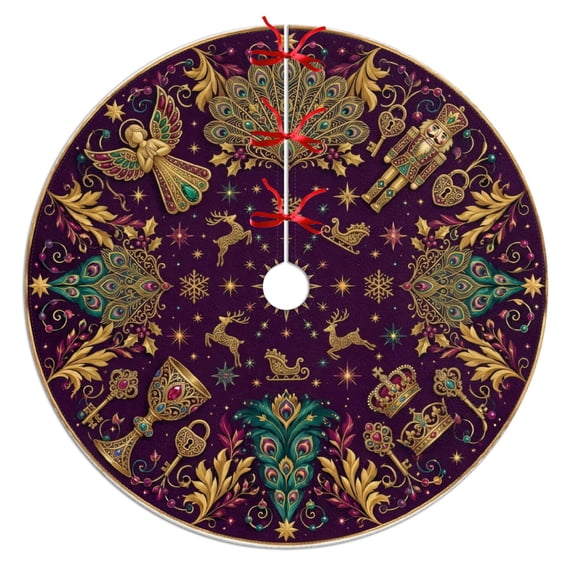 36 in (91 cm) Holiday Christmas Tree Skirt, Purple Ornate Peacock and ...