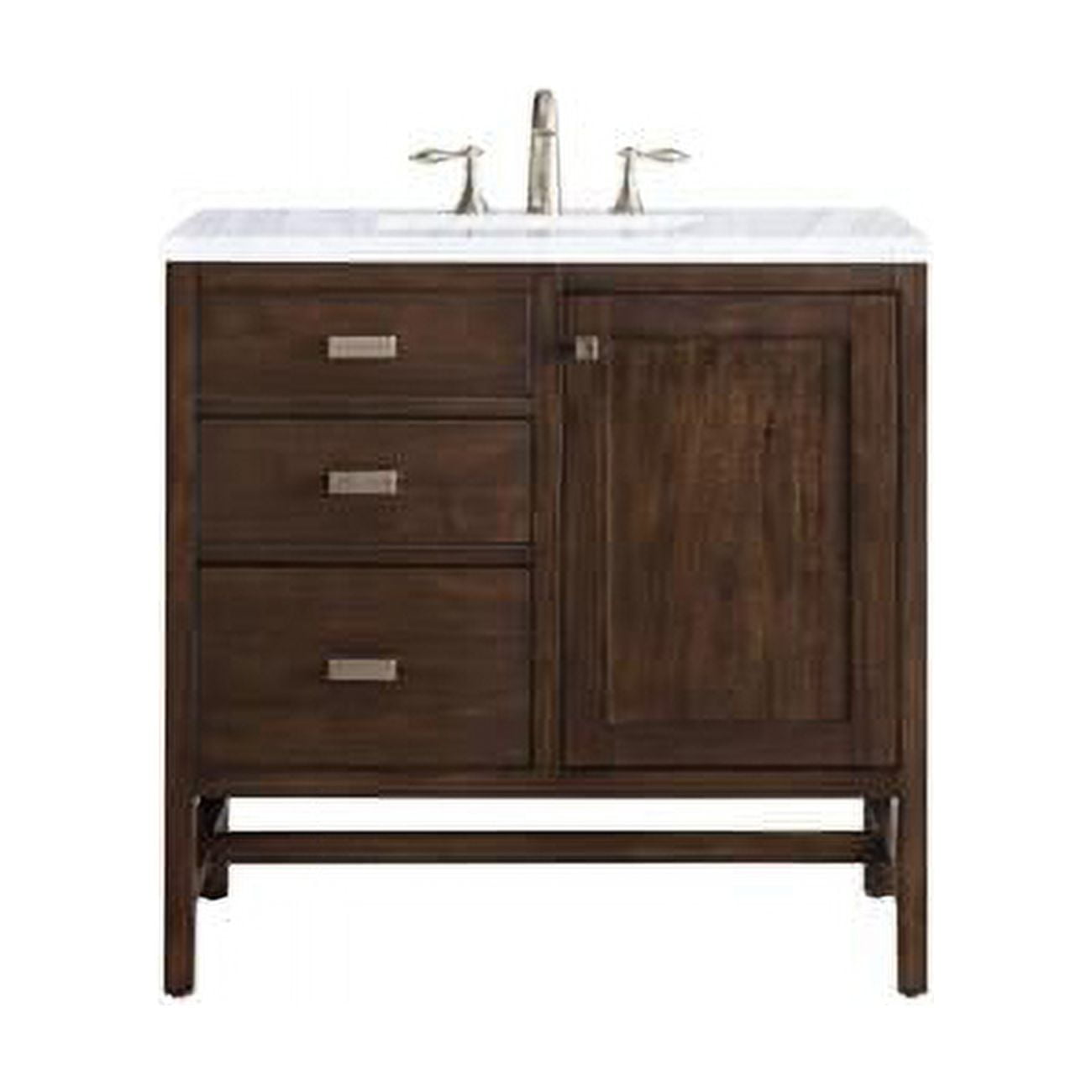 36 in. Addison Single Vanity with 3 CM Carrara White Top, Mid