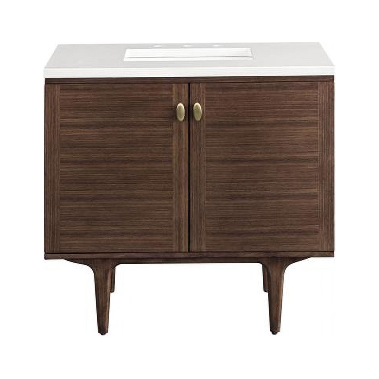 36 in. Amberly Single Vanity with 3CM White Zeus Top, Mid-Century ...