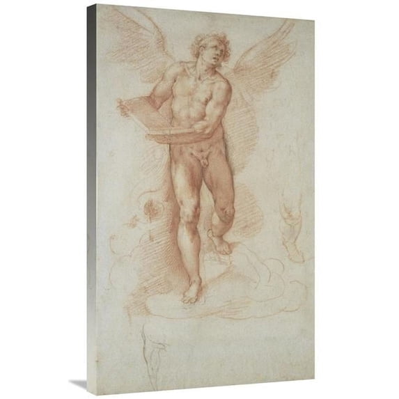 36 in. An Angel Holding a Book - Three Studies of a Falling Male Figure Art Print - Cristoforo Roncalli