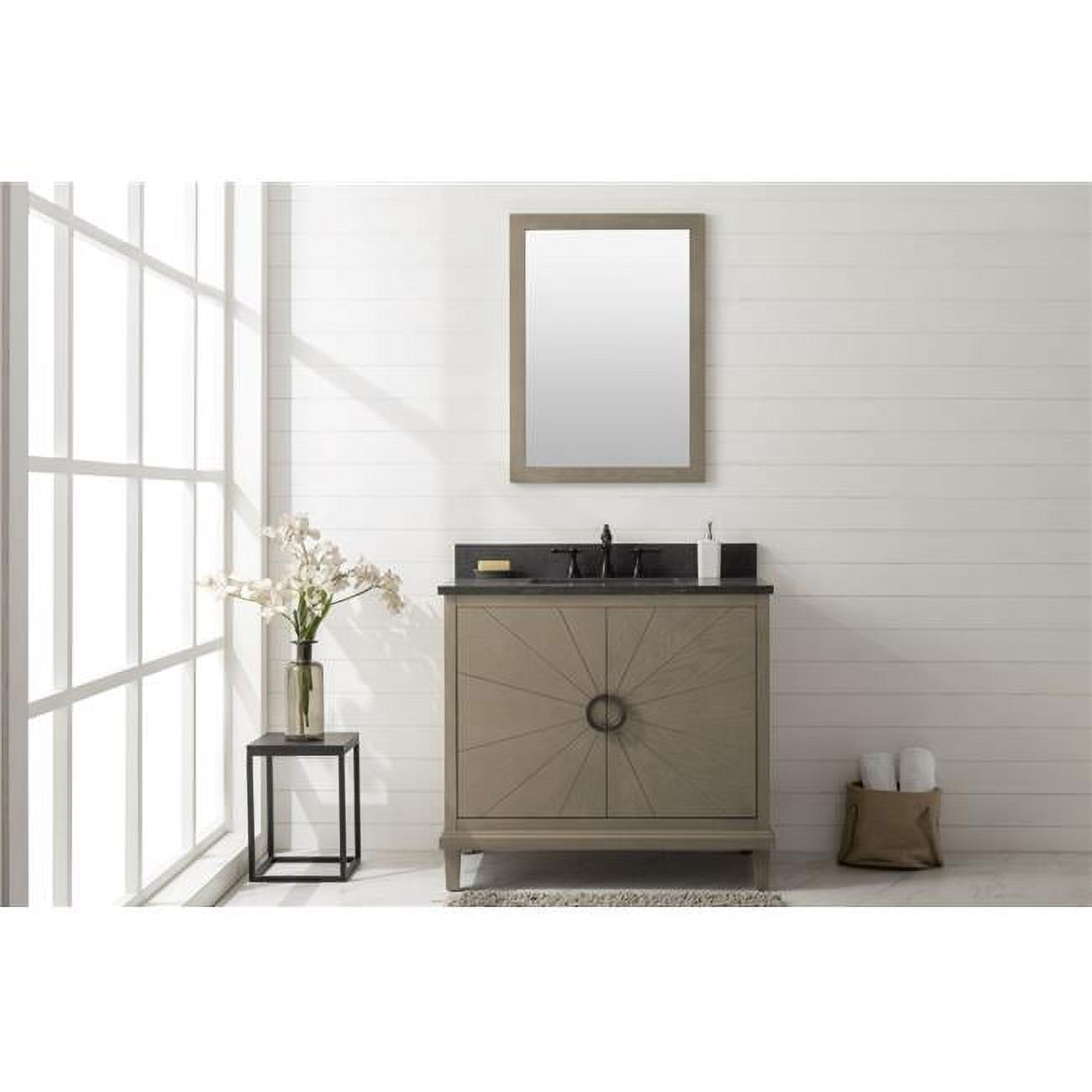 36 in. Antique Gray Oak Vanity with Blue Limestone Top