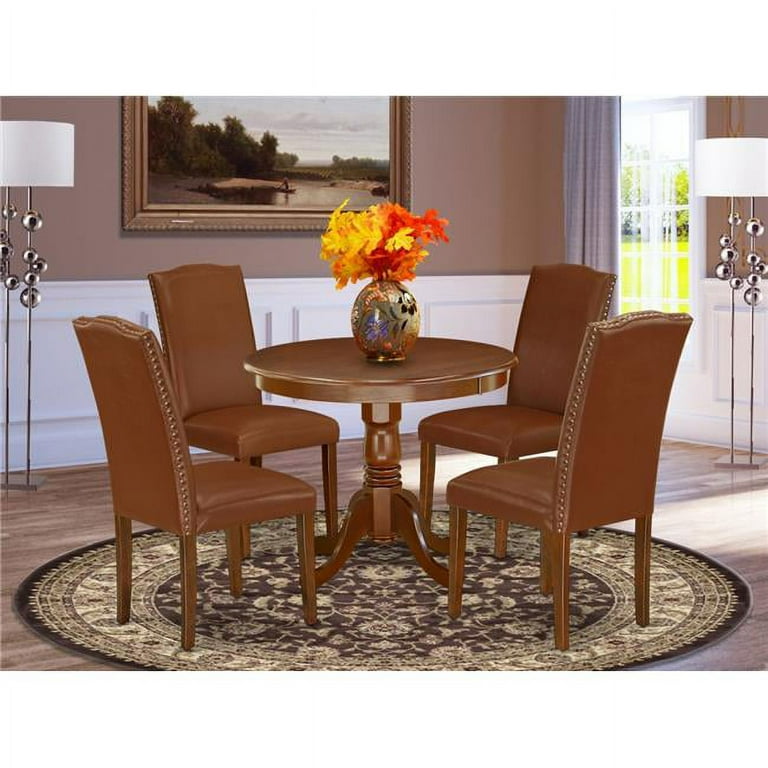 rustic dining table leather parsons chairs