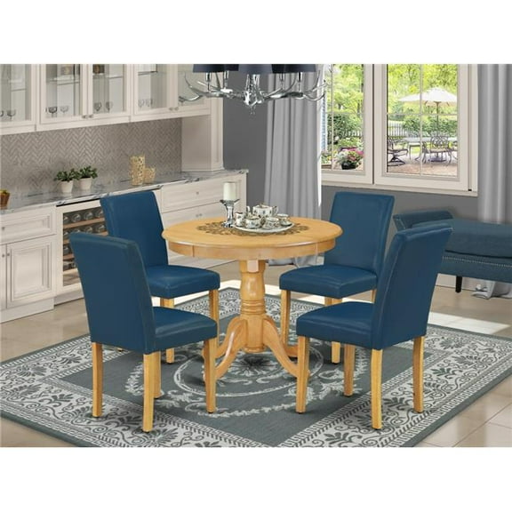 36 in. Antique Round Table & 4 Parson Chair with Oak Leg & Pu Leather - Oasis, 5 Piece