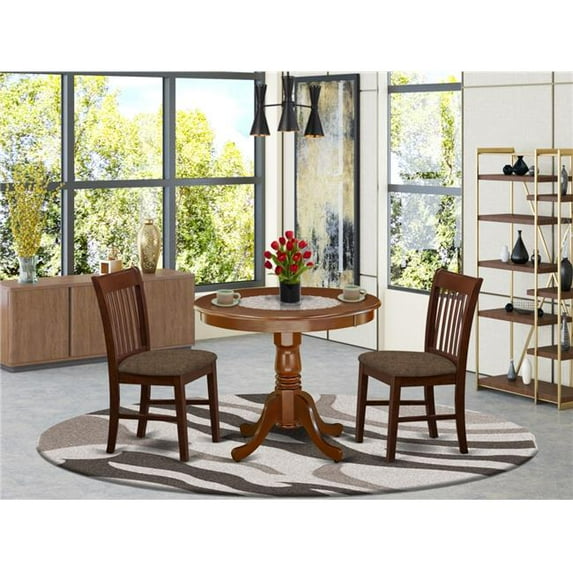 36 in. Antique Round Table & Four Kitchen Wood Seat Chairs - Mahogany, 5 Piece