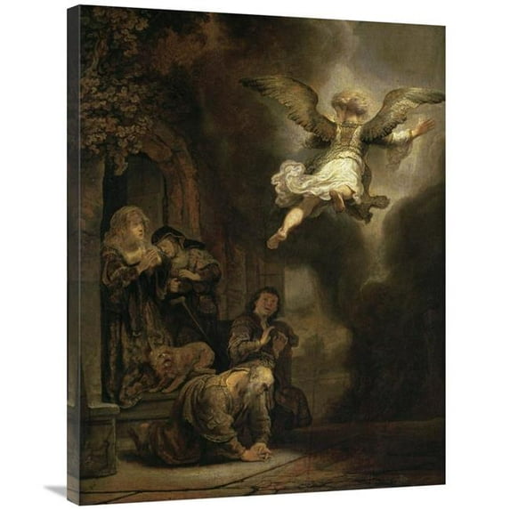 36 in. Archangel Raphael Leaving the Family of Tobias Art Print - Rembrandt Van Rijn