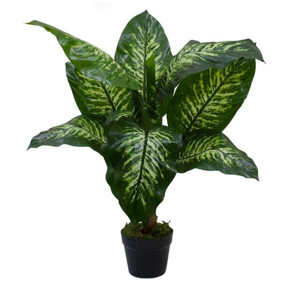 36 in. Artificial Green & Ivory Variegated Leaf Dieffenbachia Potted Plant