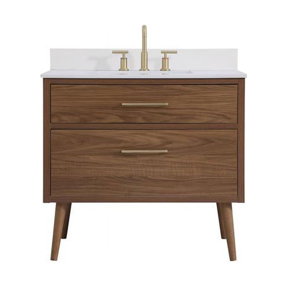36 in. Bathroom Vanity with Backsplash, Walnut Brown