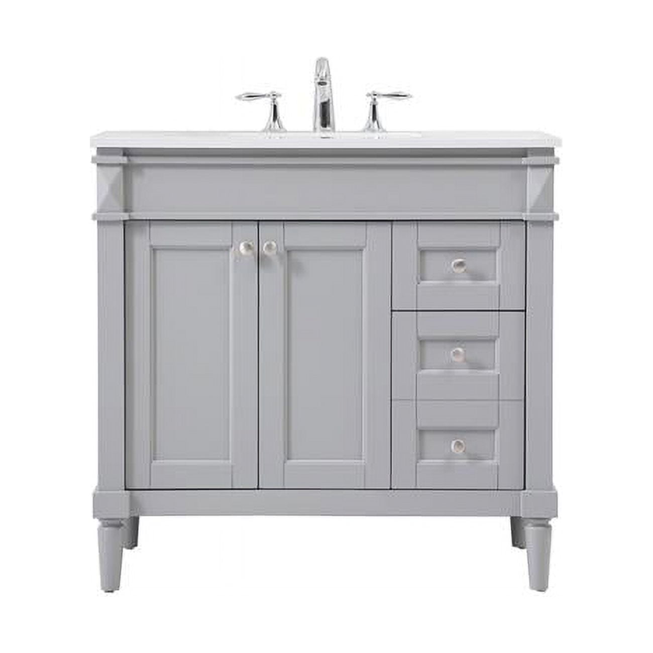 36 in Grey Single Bathroom Vanity with Carrara Marble Top