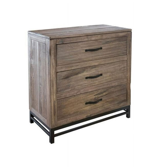 36 in. Brown Solid Wood Three Drawer Chest