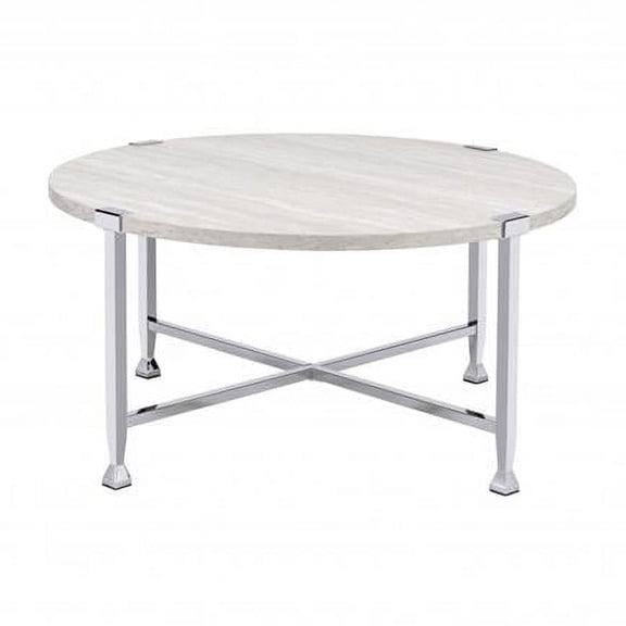 36 in. Chrome & White Oak Round Coffee Table