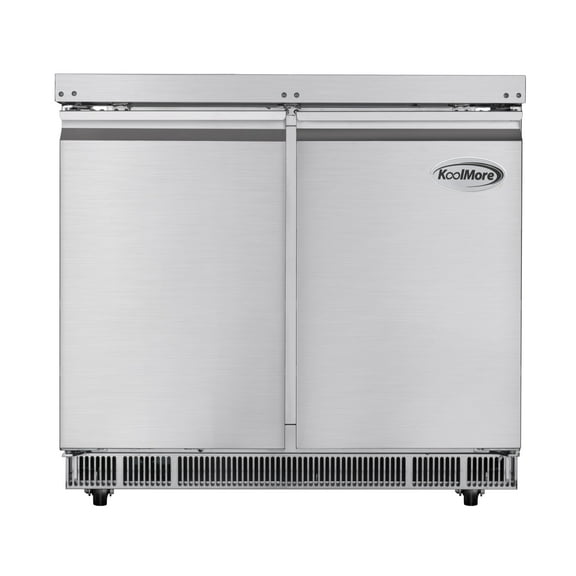 36 in. Commercial Refrigerated Prep Station Cold Table, Stainless-Steel Refrigerator with 6 Pan Storage with Cover and Two Adjustable Shelves (KM-RBT-36C)