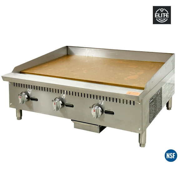 36 in. CommercialManual Gas Griddle Flat Top Grill 90,000 BTU Countertop Griddle 3 Burner NSF