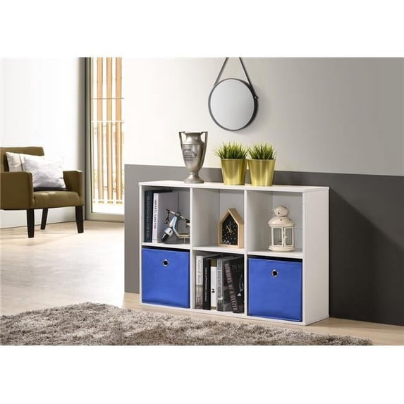 36 in. Composite 6-Shelf Bookcase with Fabric Baskets - 6 Cube Organizer, White