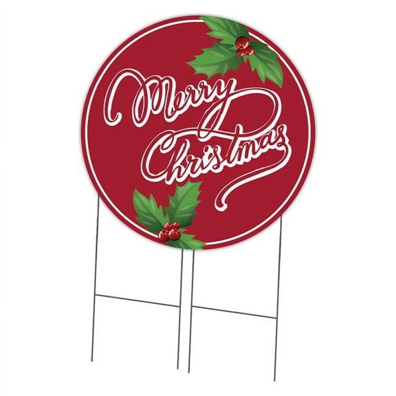 36 in. Corrugated Circular Plastic Sign with Stakes - Merry Christmas 2