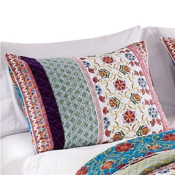 36 in. Cotton Fill Medallion Print Quilted Pillow Sham, Multi Color - King Size