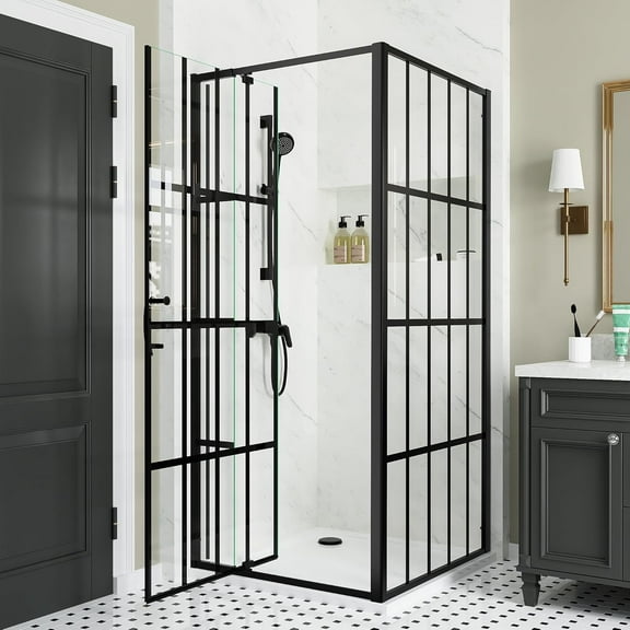 36 in. D x 36 in.  x 72 in. H Corner Shower Enclosure with Black Framed Sliding Door and 1/4 in. Tempered Glass