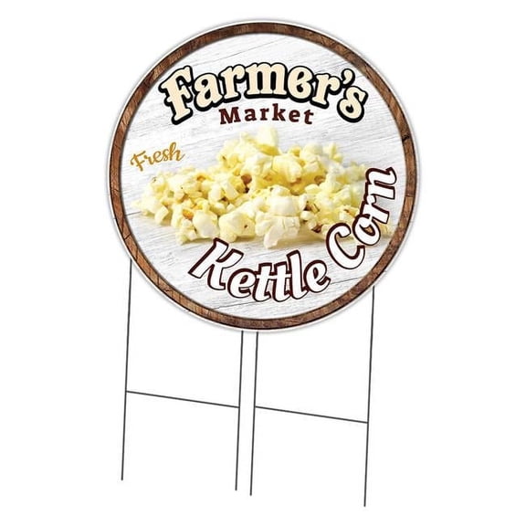 36 in. Double Sided Corrugated Circular Plastic Sign - Farmers Market Kettle Corn