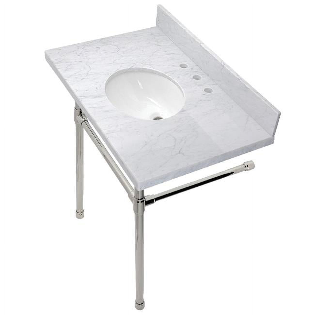 36" White Carrara Marble Vanity Top with Polished Nickel Legs