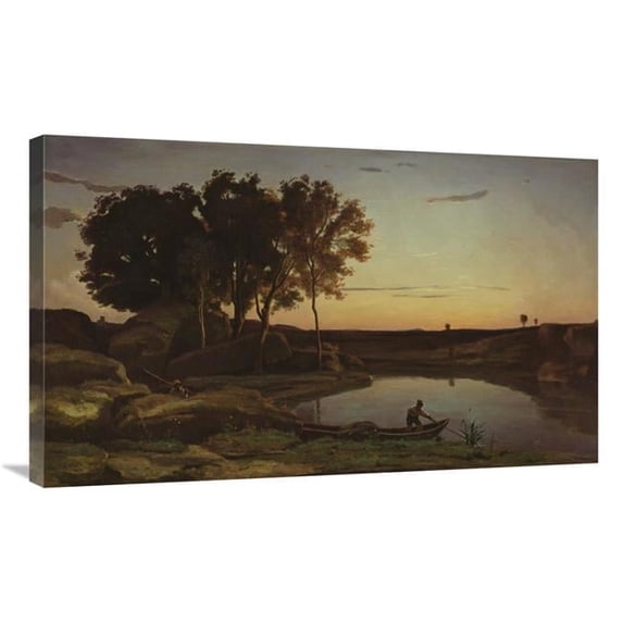 36 in. Landscape with Lake & Boatman Art Print - Jean-Baptiste-Camille Corot