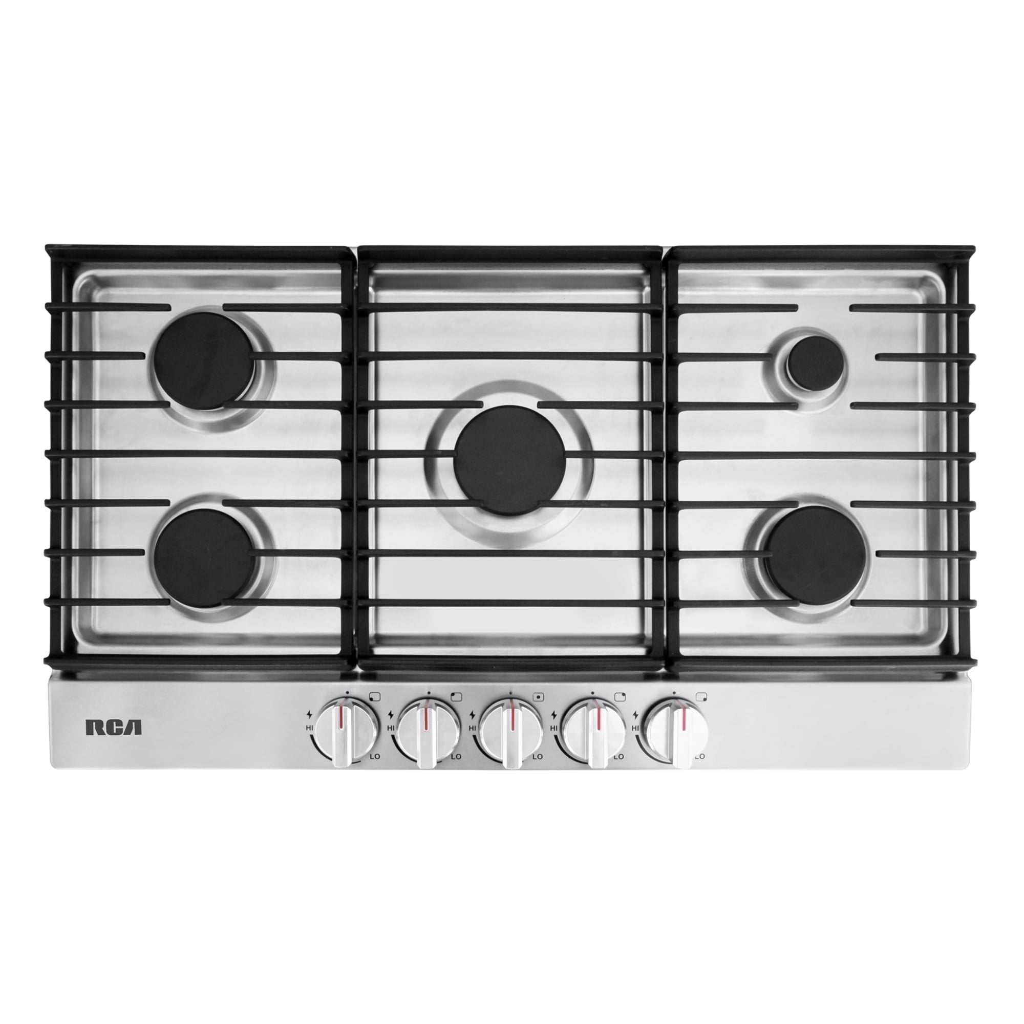 RCA 36 in. Legacy Collection Drop-In Gas Cooktop, 5 Burners, Cast Iron Grates, Metal Knobs in Stainless Steel
