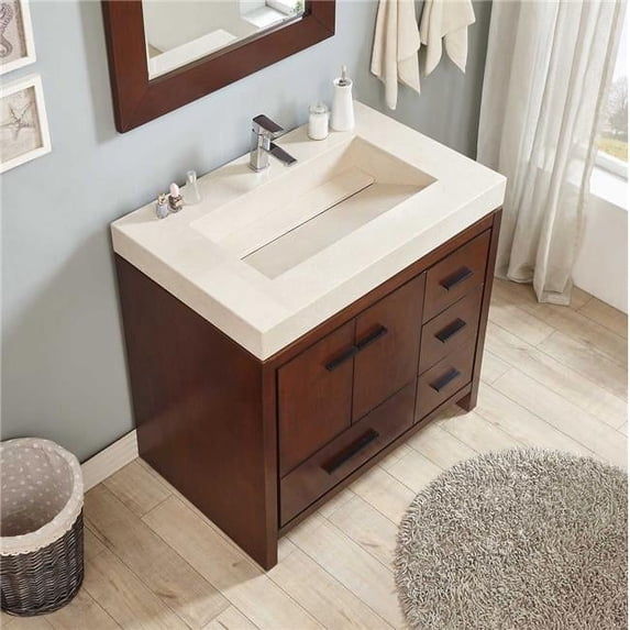 36 in. Nadia Red Chesnut Single Vanity with Ramp Style Sink