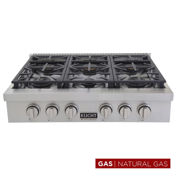 36 in. Natural Gas Range Top in Stainless Steel with Classic Silver Knobs