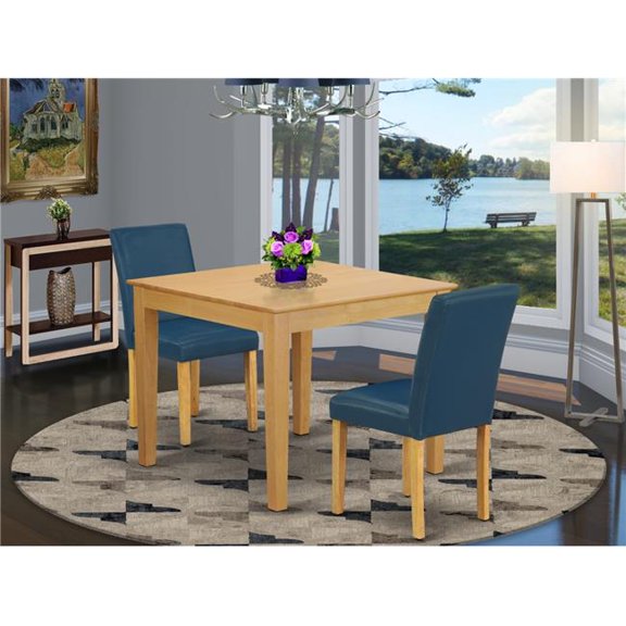 36 in. Oxford Square Kitchen Table & Parson Chair with Oak Leg & Pu Leather - Oasis, 3 Piece