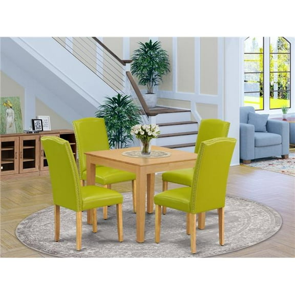 36 in. Oxford Square Table & Four Parson Chair with Oak Leg & Pu Leather - Autumn Green, 5 Piece