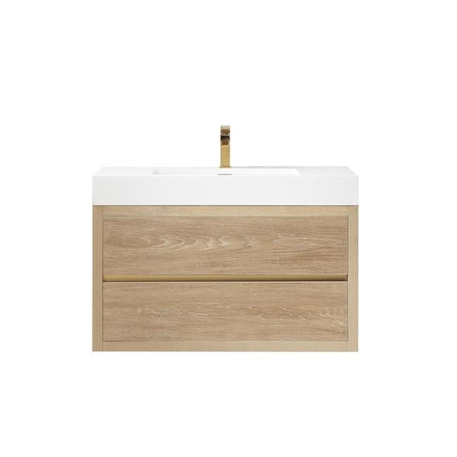 36" Oak and White Wall-Mount Single Sink Vanity