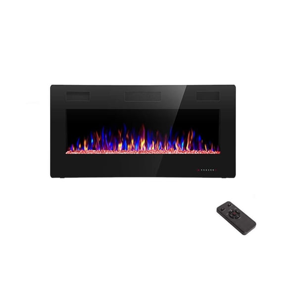 36 in. Recessed and Wall Mounted Electric Fireplace in Black,Remote Contro,Adjustable Flame Color and Speed