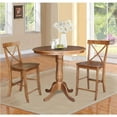 thumbnail image 1 of 36 in. Round Pedestal Gathering Height Table with 2 X-Back Counter Height Stools Set, Distressed Oak - 3 Piece, 1 of 1