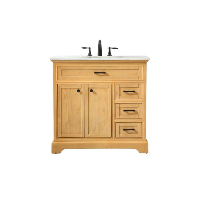 Natural Wood 36" Single Bathroom Vanity with Carrara Marble Top