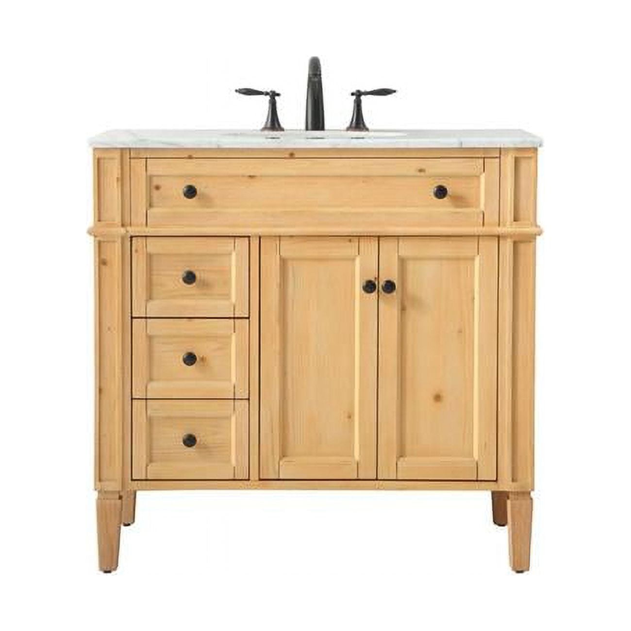 Natural Wood Single Sink Vanity with Carrara Marble Top