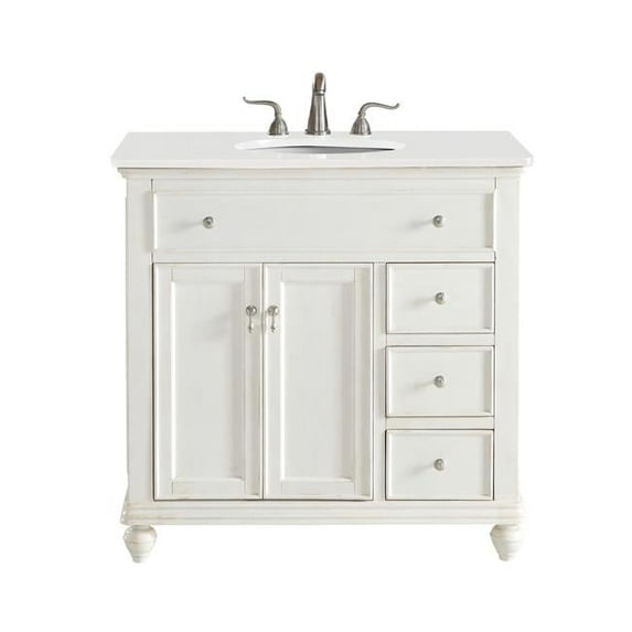 36 in. Single Bathroom Vanity with Ivory White Engineered Marble, Antique White