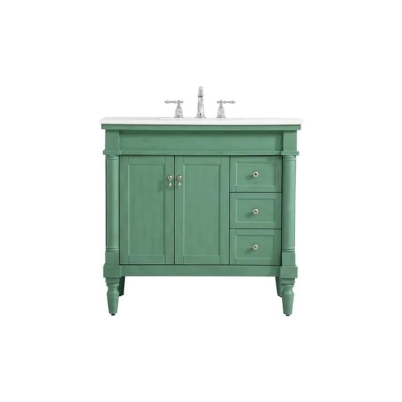 36 in. Single Bathroom Vanity with Ivory White Engineered Marble, Vintage Mint