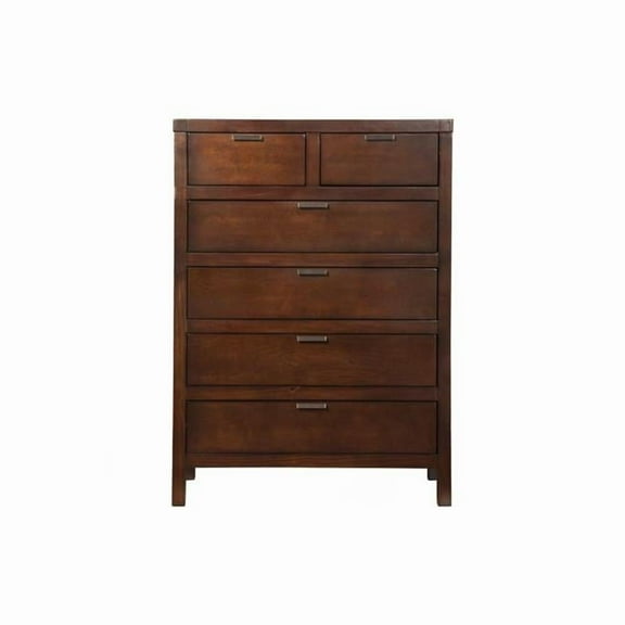 36 in. Solid Wood Six Drawer Chest, Brown