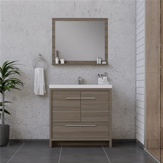 Sortino 36" Gray MDF Freestanding Bathroom Vanity with White Solid Surface Sink
