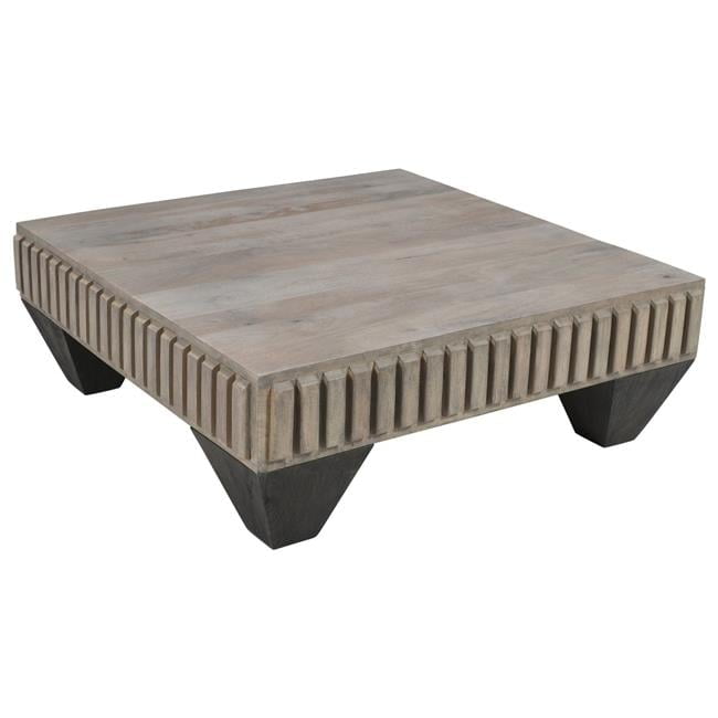 Handcrafted Sandblasted Gray Mango Wood Square Coffee Table with Tapered Legs