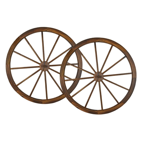 36 in Steel-rimmed Wooden Wagon Wheels - Decorative Wall Decor, Set of Two