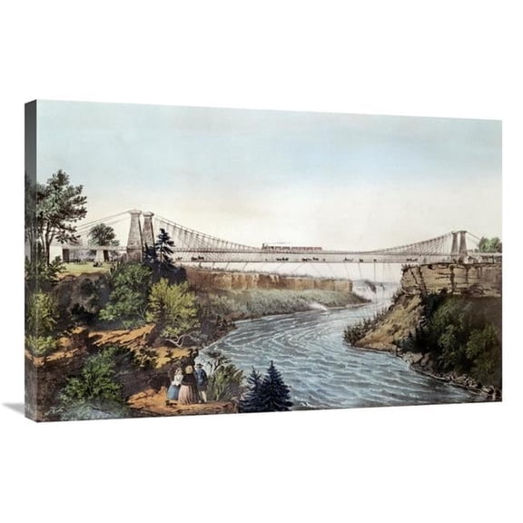36 in. The Rail Road Suspension Bridge Art Print - Currier & Ives